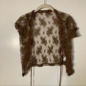 Brown lace short sleeved cardigan